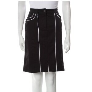 NWT Anne Fontaine Black Knee-Length Skirt w/ Contrast Stitching & Pockets Size 6